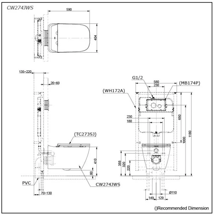 مرحاض معلق TOTO Alisei - CW274JWS - الصورة 2
